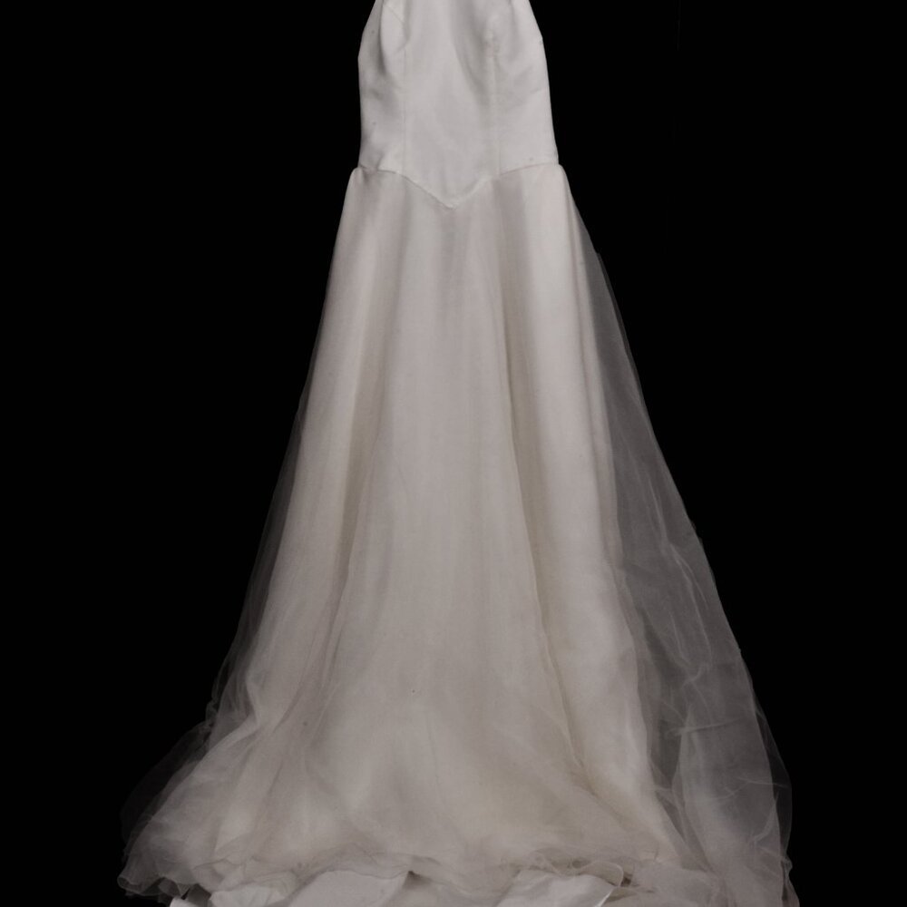 Wedding Gown-White satin Halter Top with Long Train